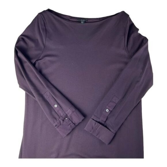 COS Burgundy Long Sleeve Cotton Boatneck Contrast Button Cuff Shift Dress Size M - Picture 5 of 13